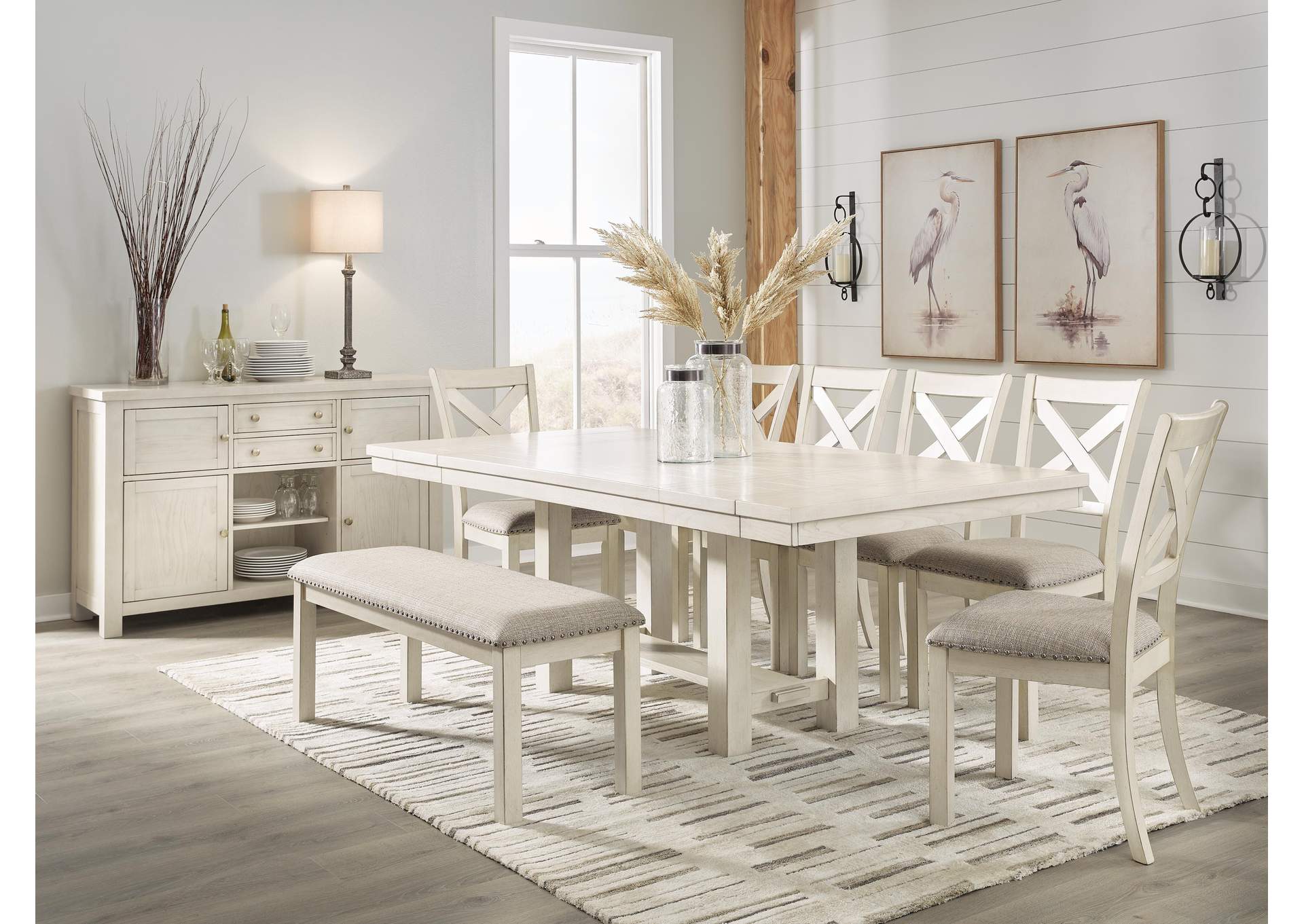 Robbinsdale Extendable Dining Table and 6 Chairs and Bench with Storage