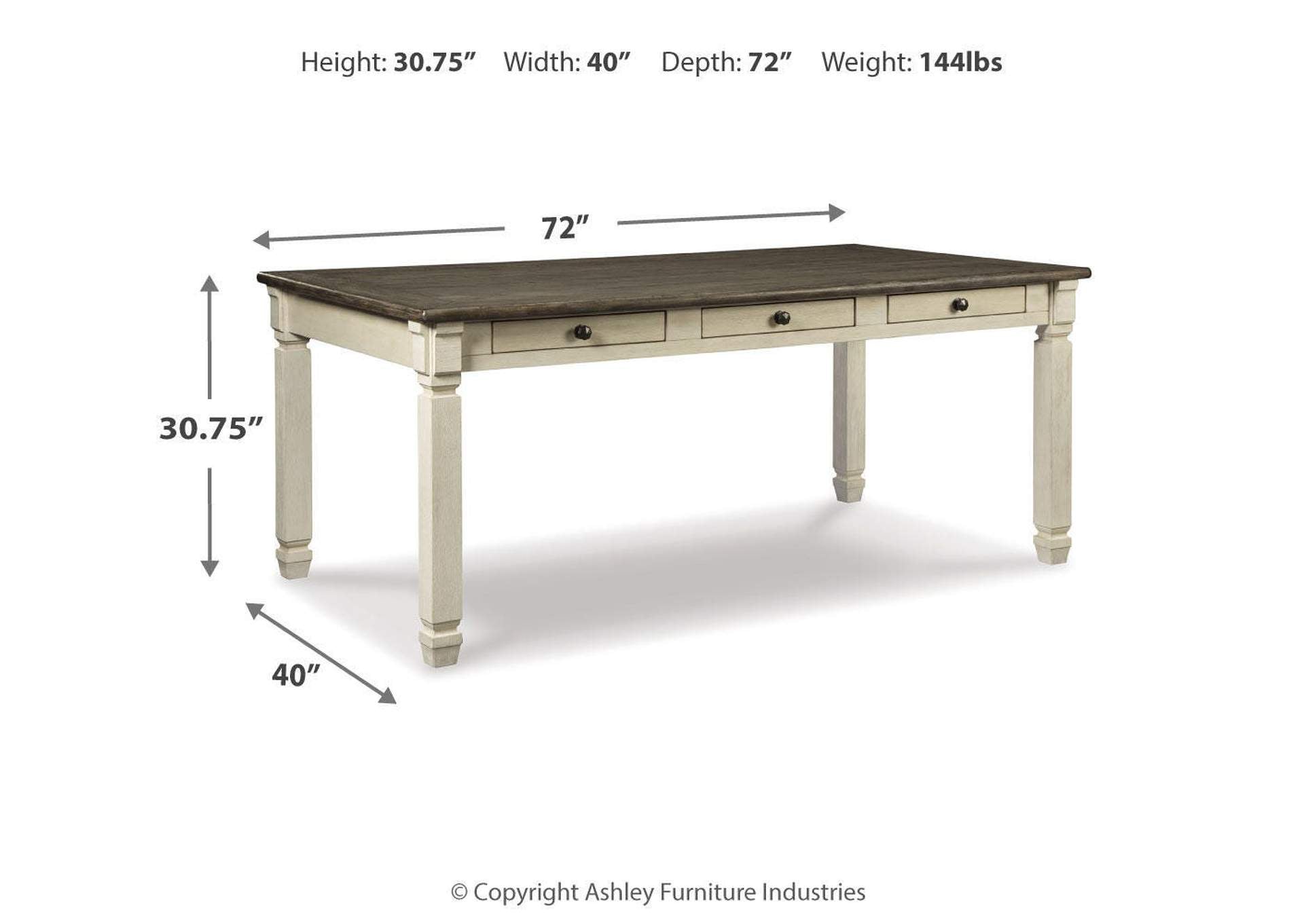 Bolanburg Dining Table and 4 Chairs dimensions
