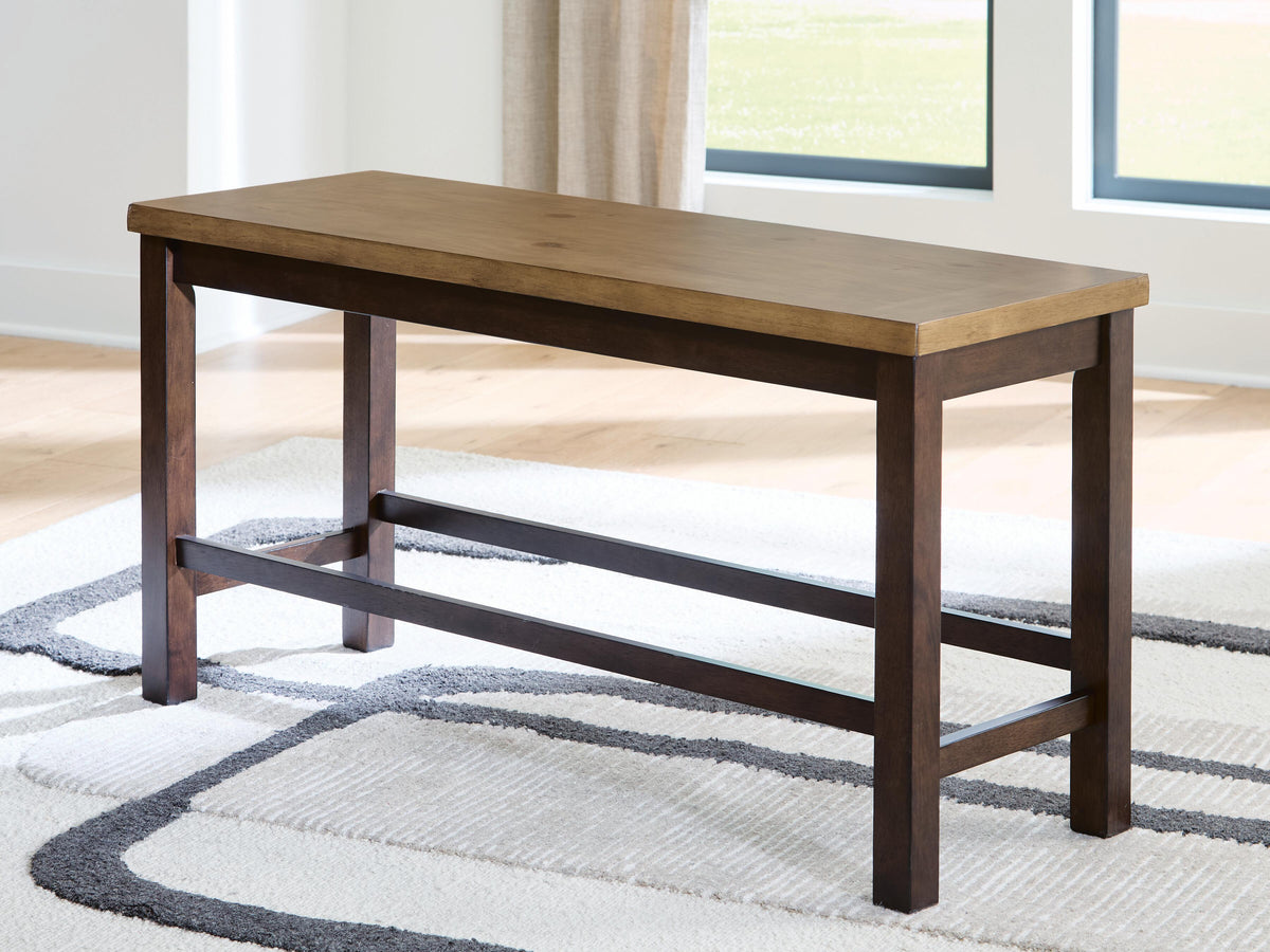 Rylandeen Counter Height Dining Bench in Light Brown/Dark Brown, lifestyle view