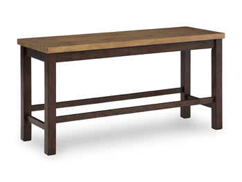 Rylandeen Counter Height Dining Bench in Light Brown/Dark Brown, angle view