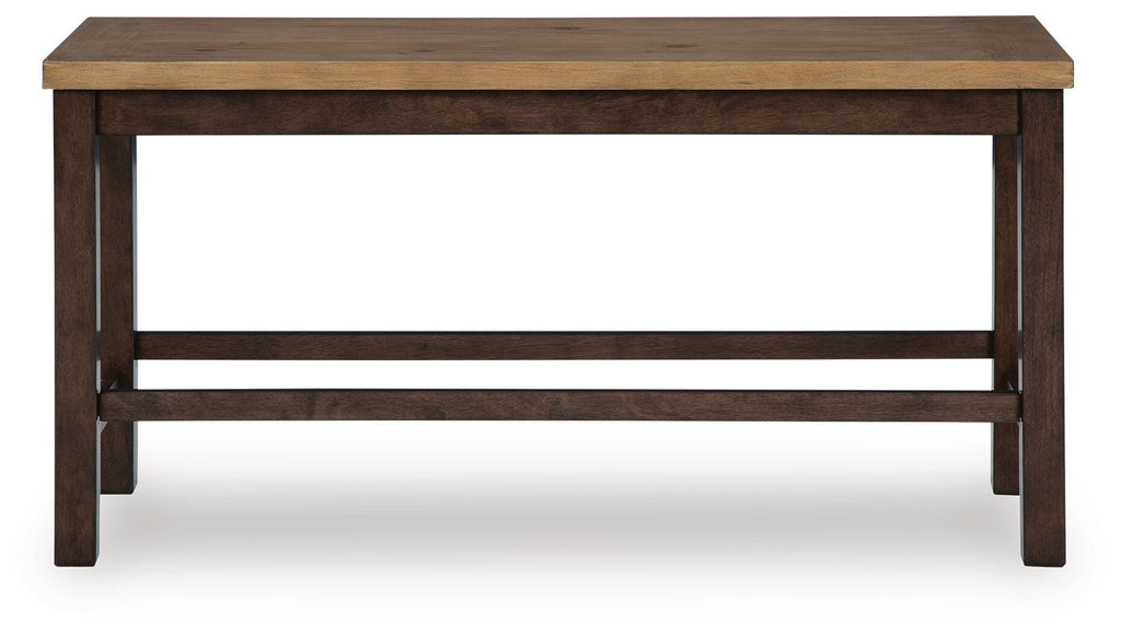 Rylandeen Counter Height Dining Bench in Light Brown/Dark Brown, front view
