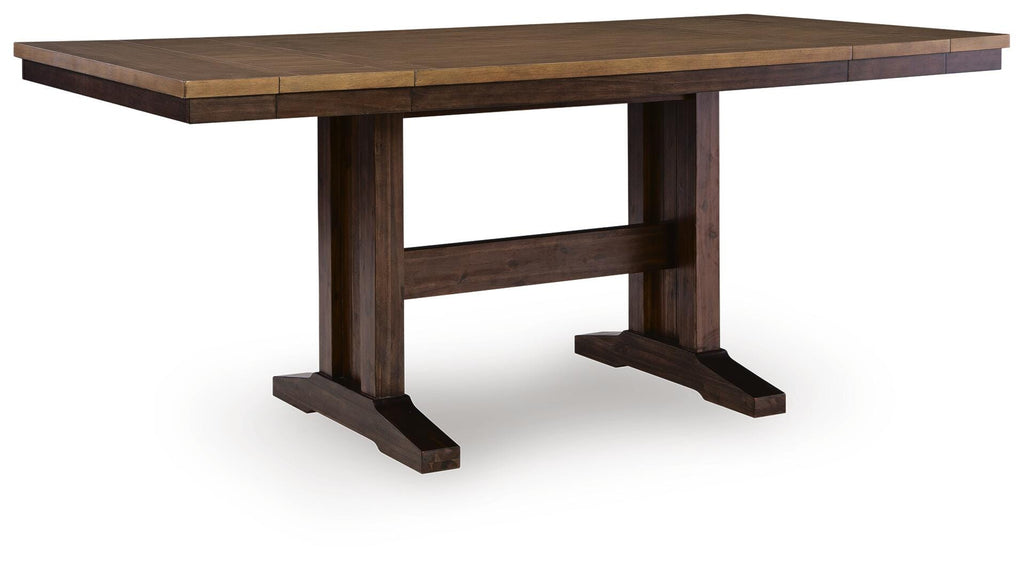Rylandeen Counter Height Dining Extension Table in Light Brown/Dark Brown, angle view