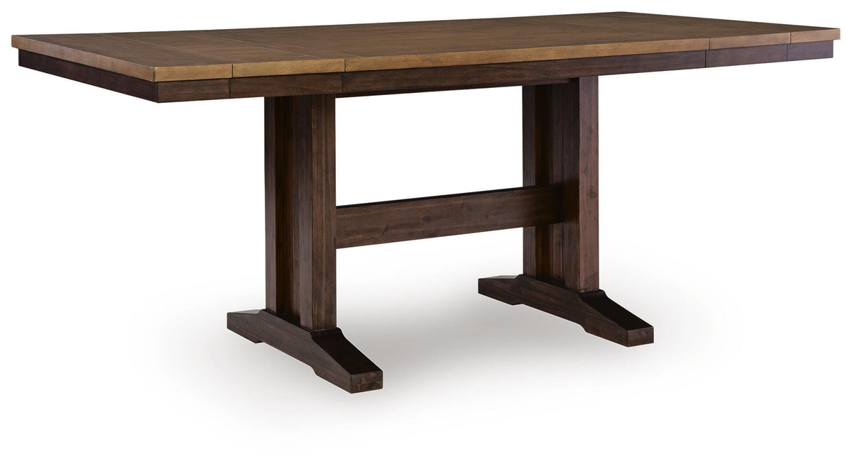 Rylandeen Counter Height Dining Extension Table in Light Brown/Dark Brown, angle view