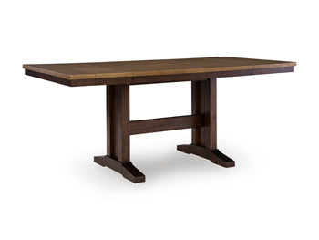 Rylandeen Counter Height Dining Extension Table in Light Brown/Dark Brown, angle view