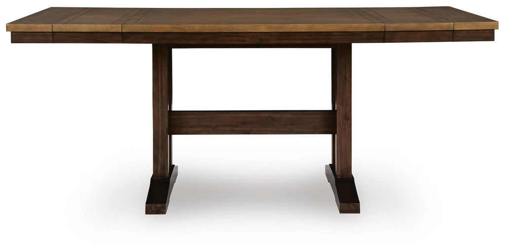 Rylandeen Counter Height Dining Extension Table in Light Brown/Dark Brown, front view