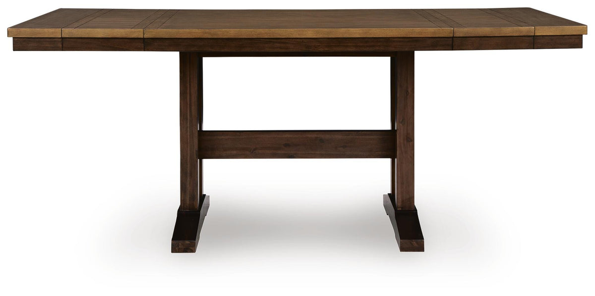Rylandeen Counter Height Dining Extension Table in Light Brown/Dark Brown, front view