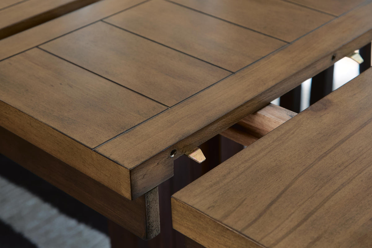 Rylandeen Counter Height Dining Extension Table in Light Brown/Dark Brown, detail view