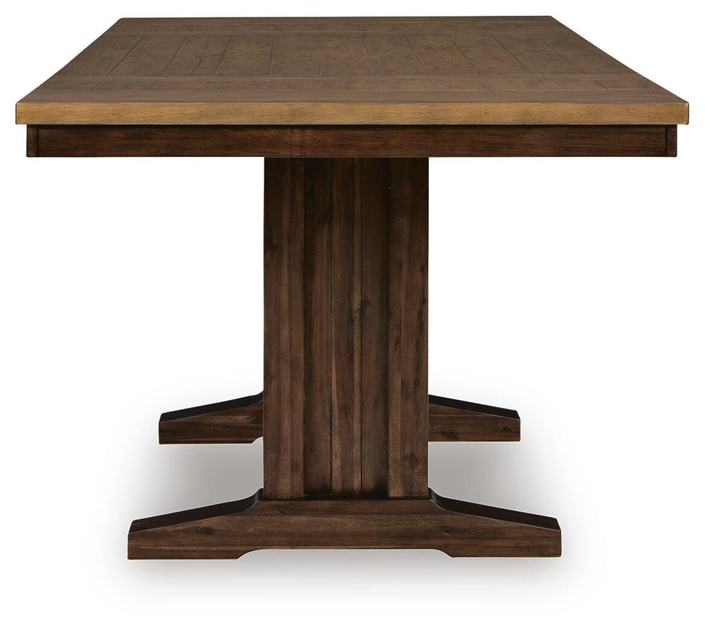 Rylandeen Counter Height Dining Extension Table in Light Brown/Dark Brown, side view