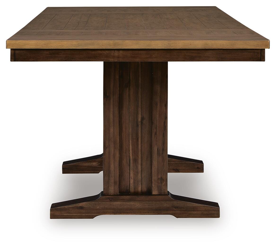 Rylandeen Counter Height Dining Extension Table in Light Brown/Dark Brown, side view
