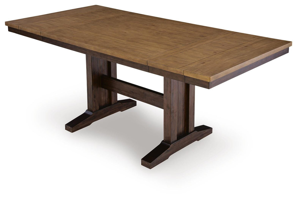 Rylandeen Counter Height Dining Extension Table in Light Brown/Dark Brown, top view