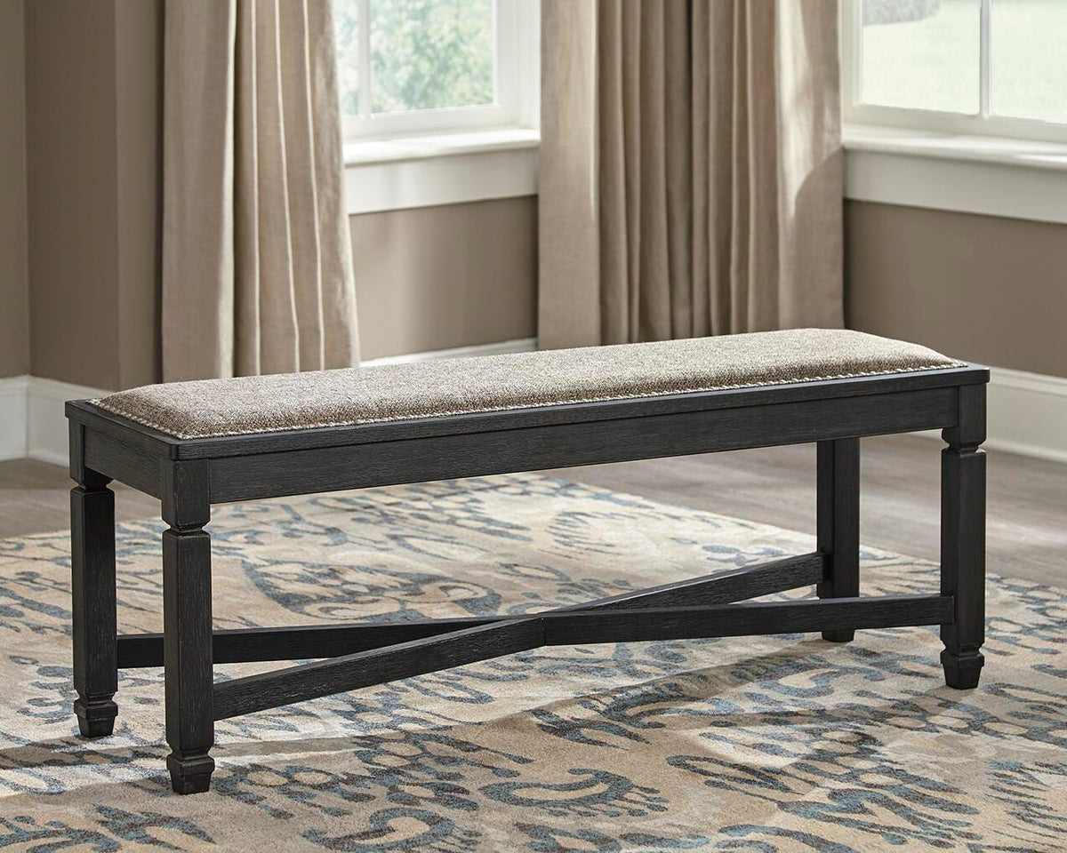 Tyler Creek Dining Bench in Black/Grayish Brown, lifestyle view