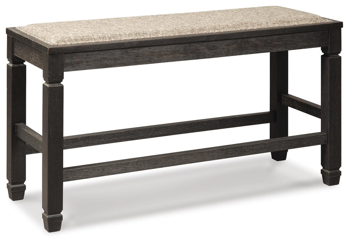 Tyler Creek Counter Height Dining Bench in Antique Black, angle view