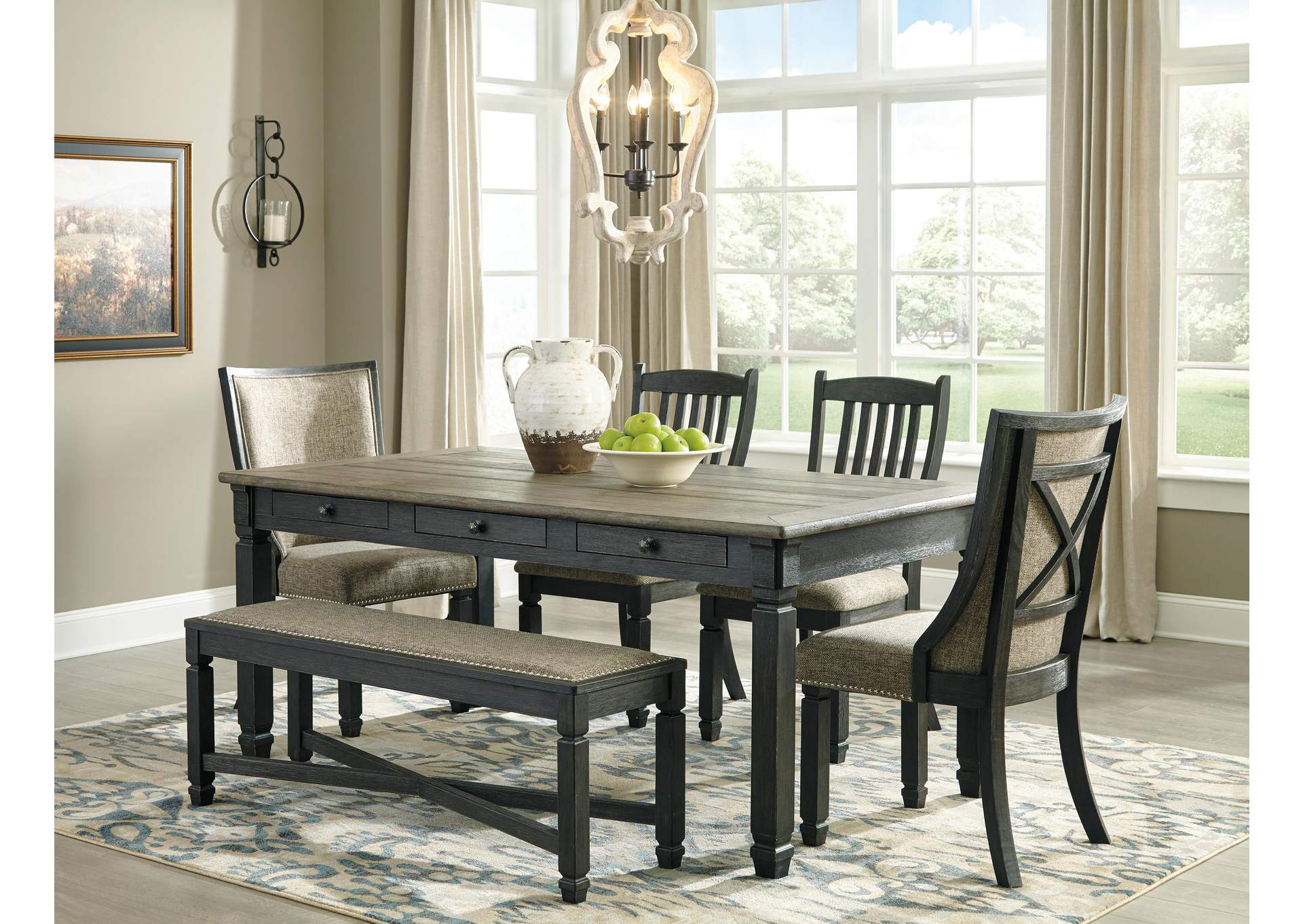 Tyler Creek Dining Table and 4 Chairs and Bench