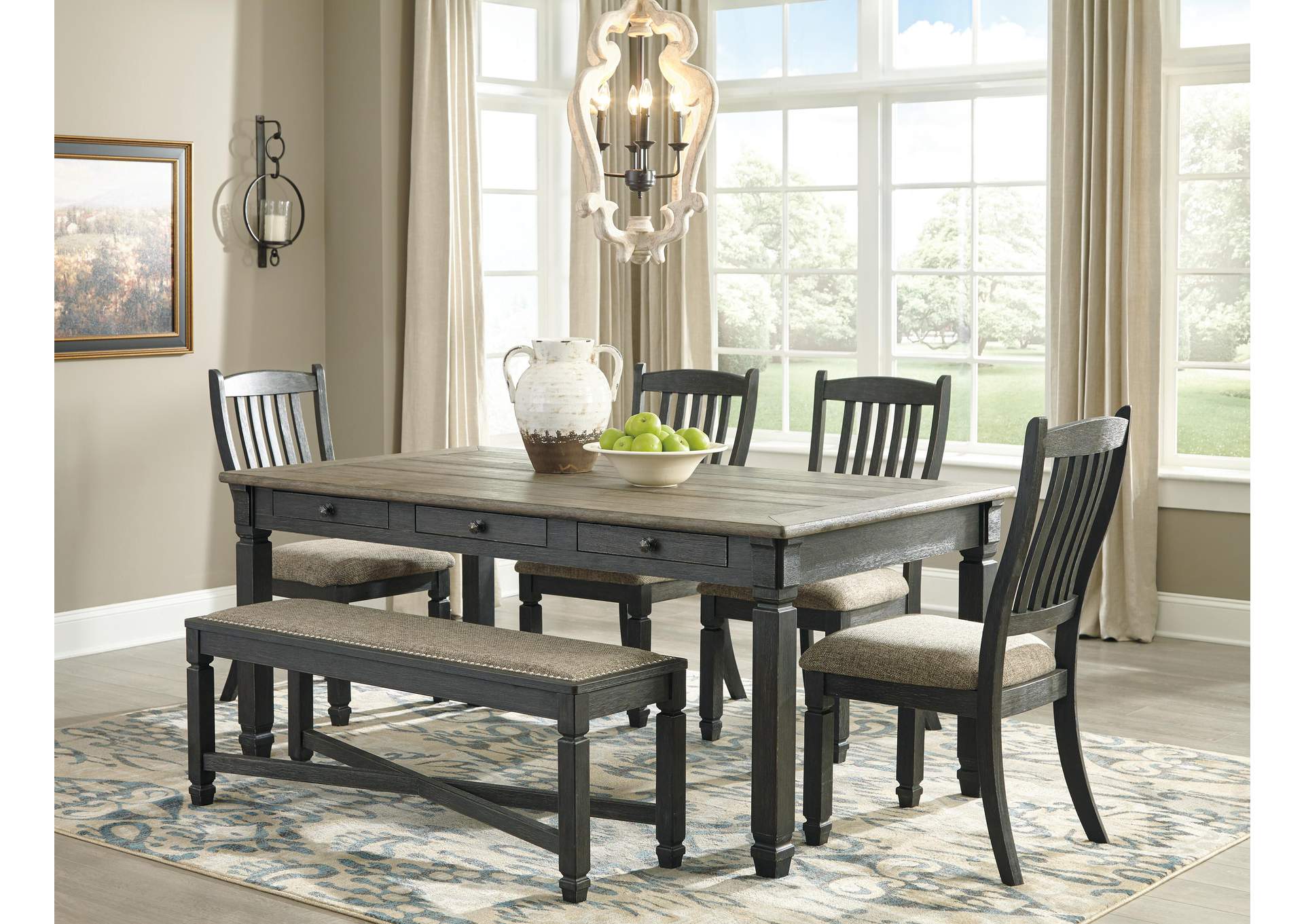 Tyler Creek Dining Table and 4 Chairs and Bench