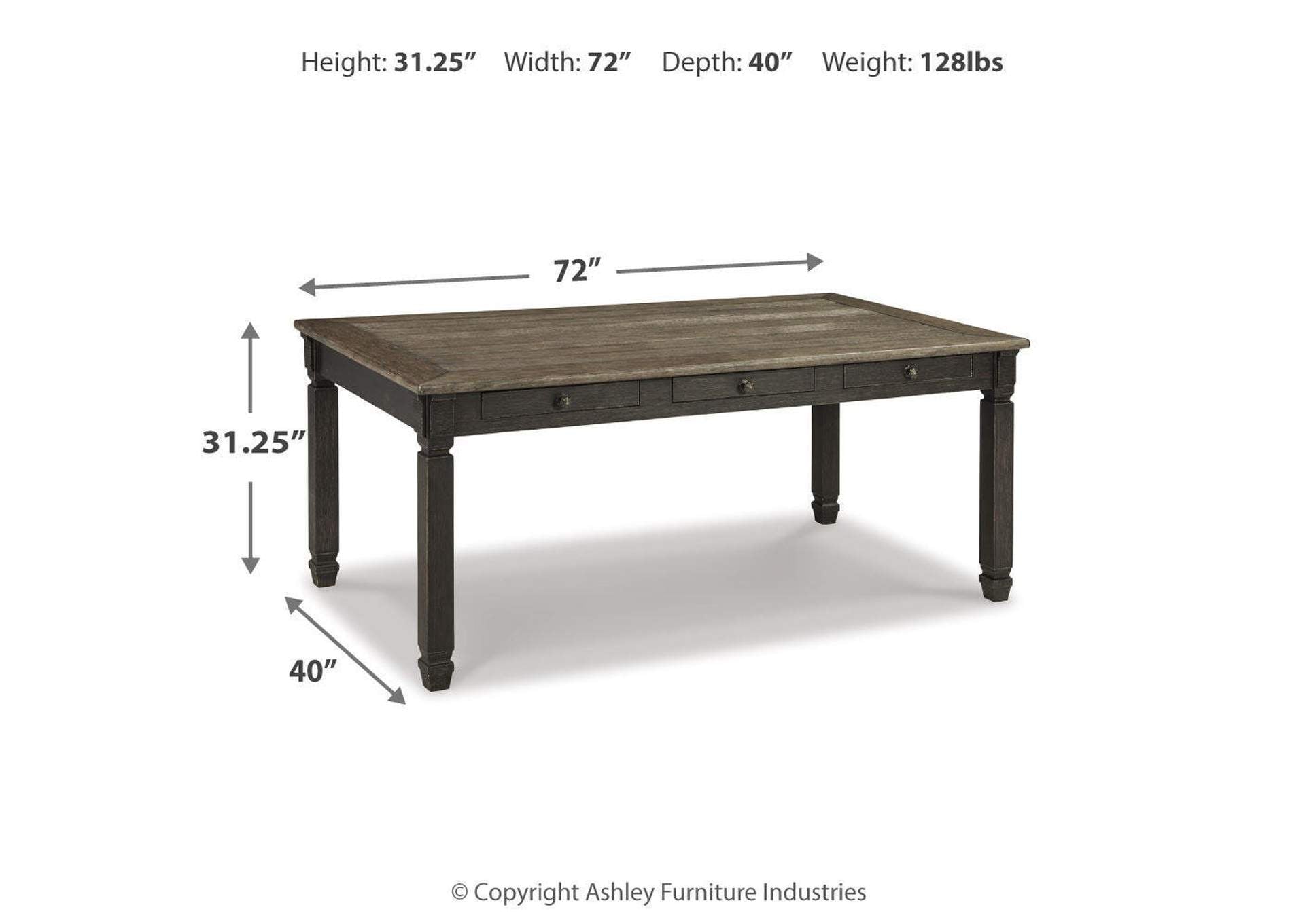 Tyler Creek Dining Table and 6 Chairs dimensions