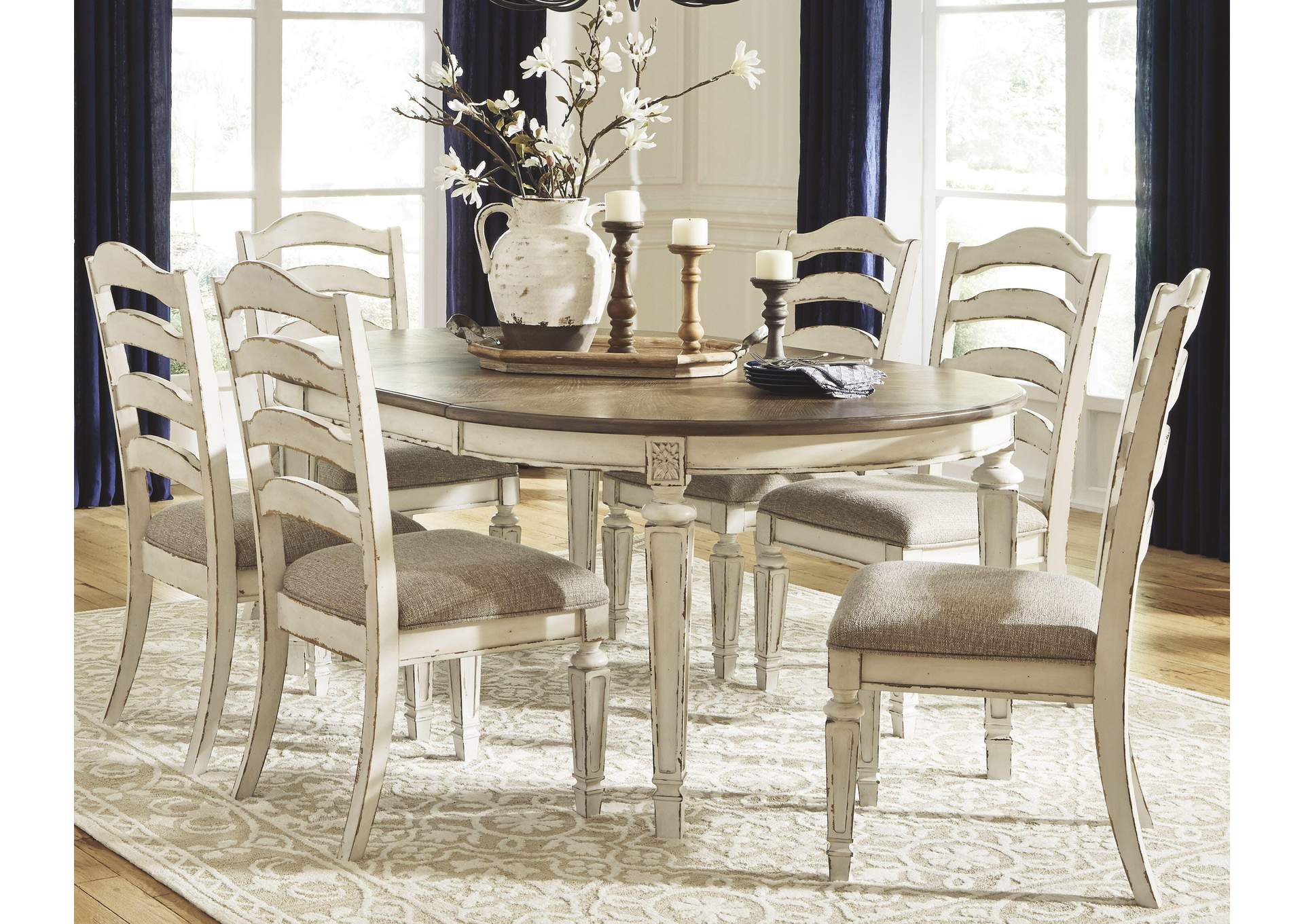Realyn Oval Extendable Dining Table and 6 Chairs room view
