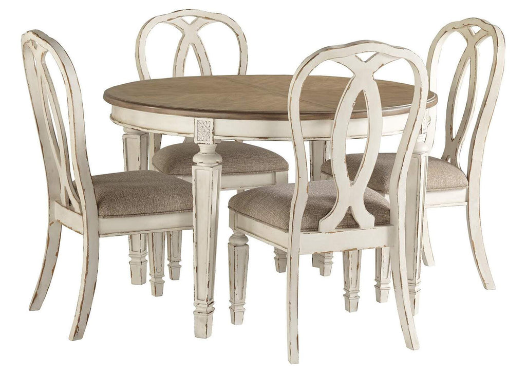 Realyn Extendable Dining Table and 4 Ribbon Back Chairs