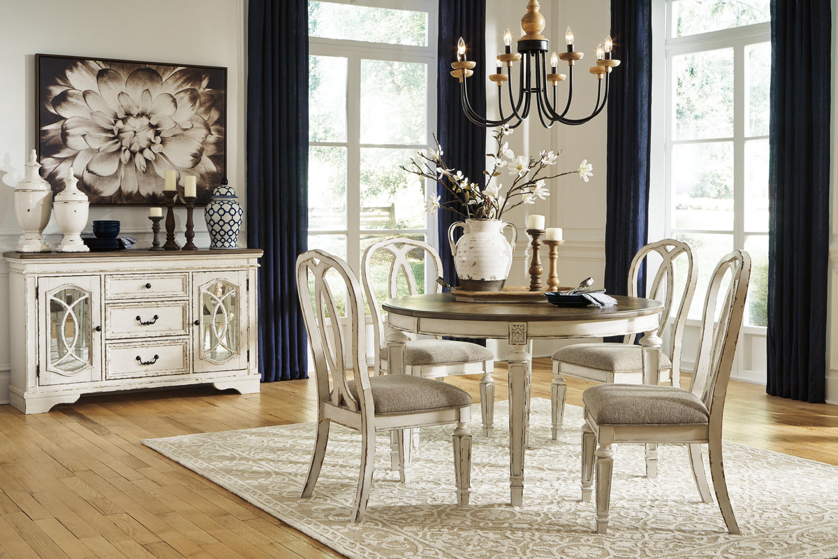 Realyn Dining Extension Table in Chipped White, lifestyle view