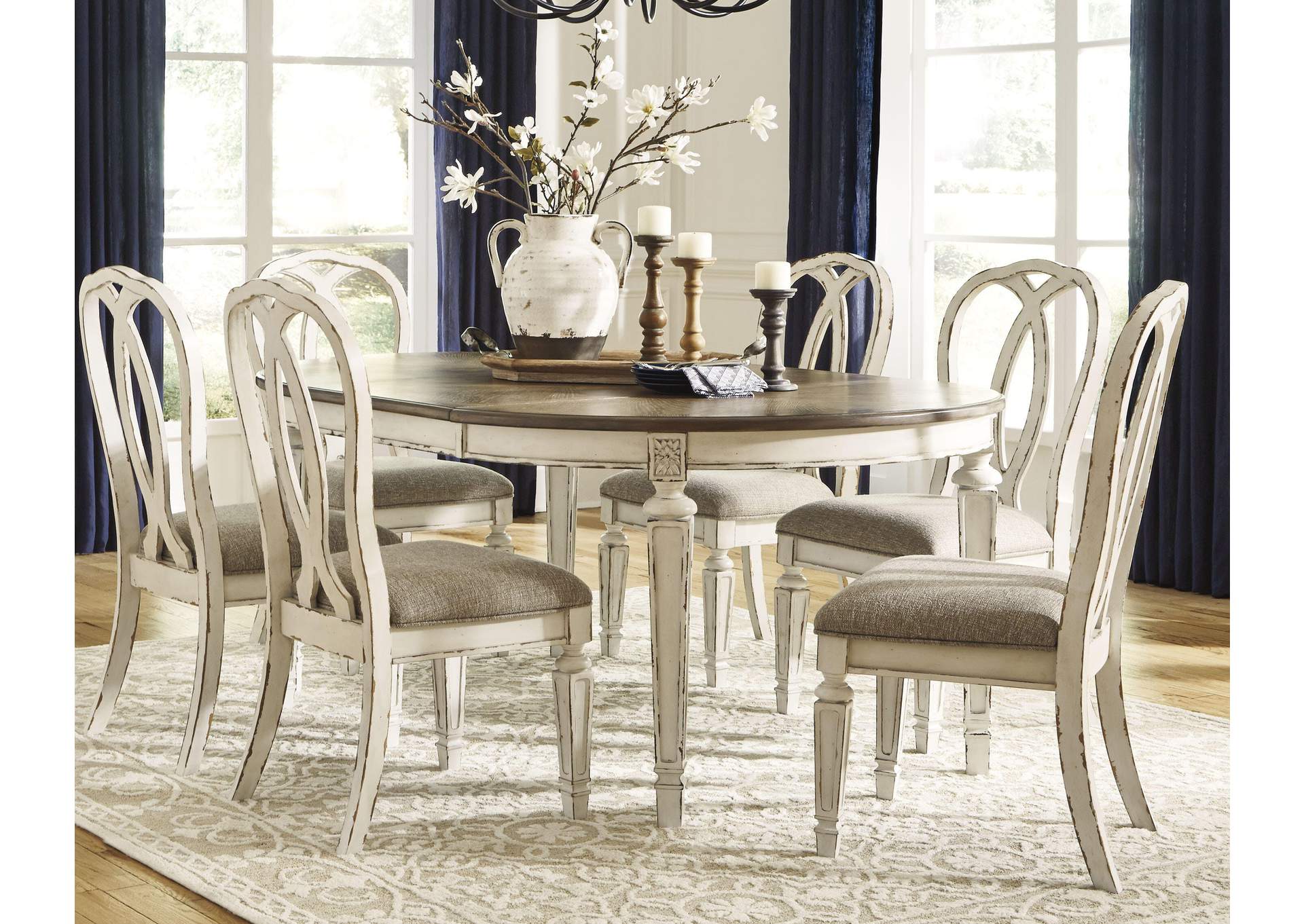 Realyn Extendable Dining Table and 6 Chairs room view