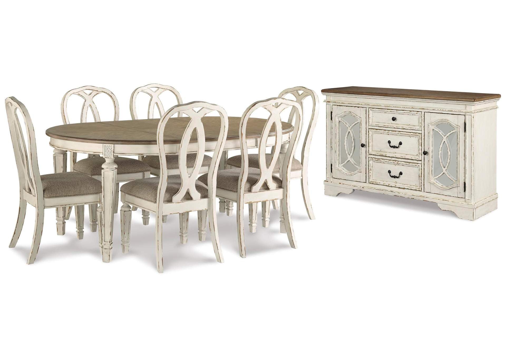 Realyn Oval Extendable Dining Table and 6 Chairs with Storage