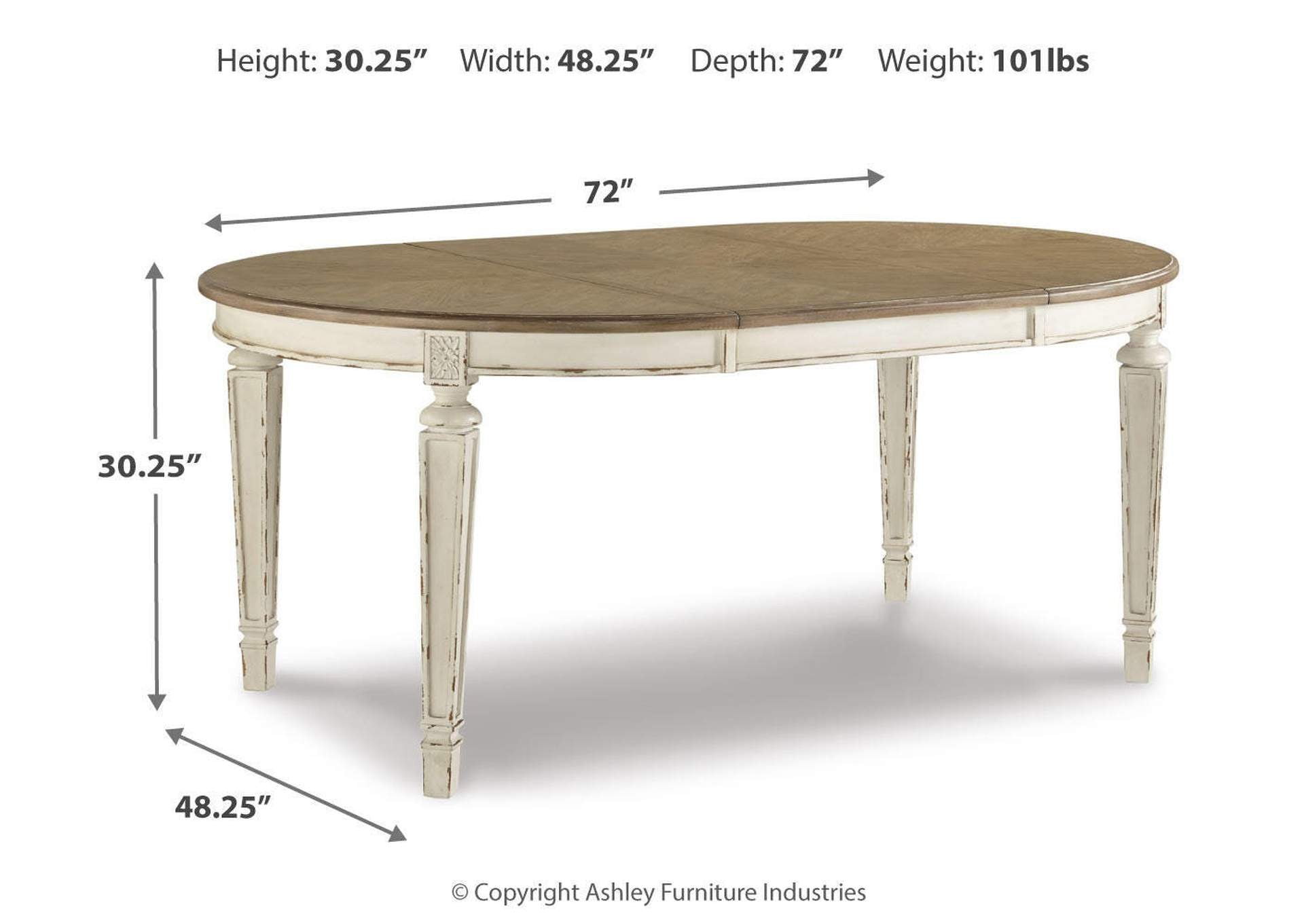Realyn Extendable Dining Table and 4 Ribbon Back Chairs dimensions