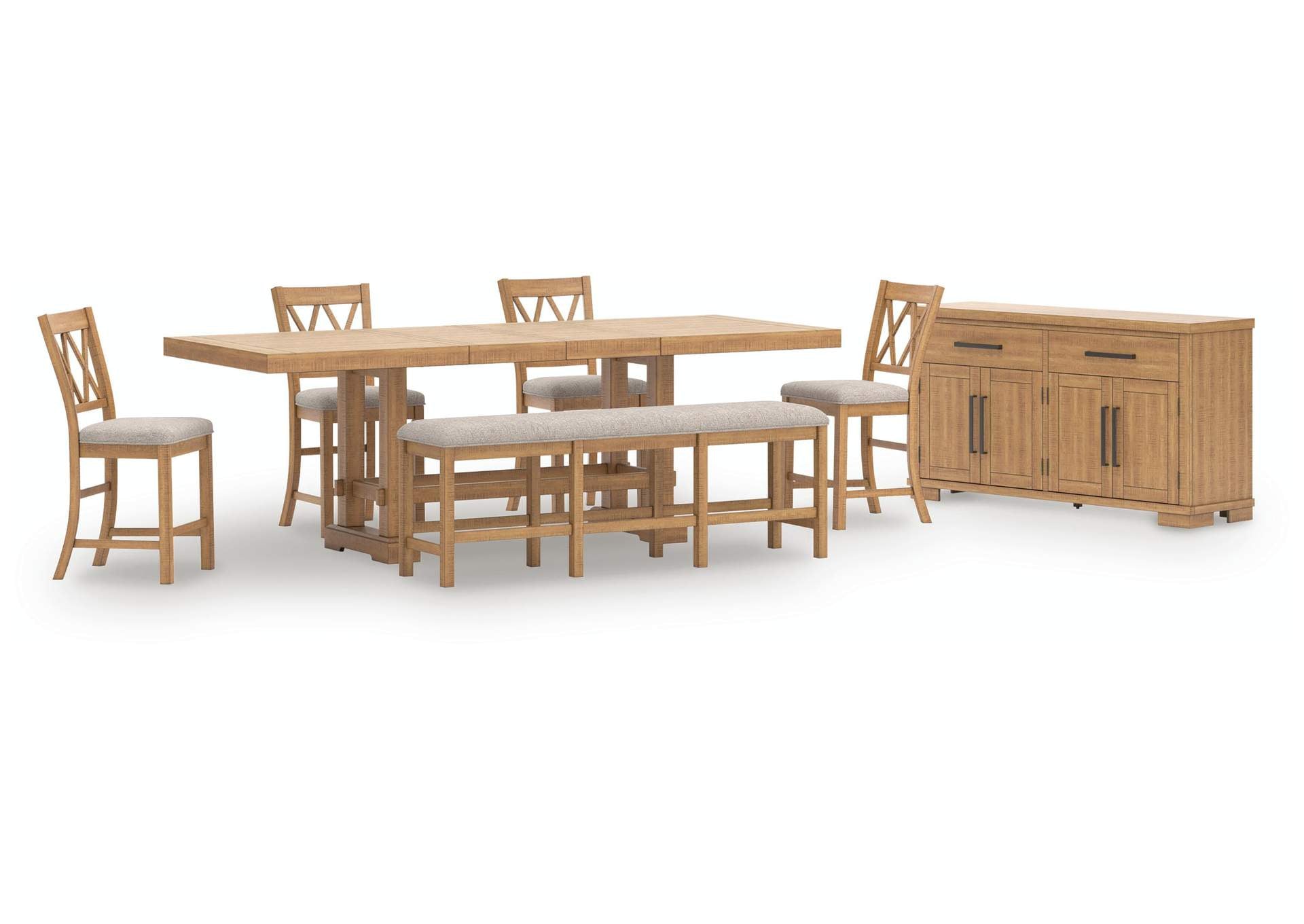 Havonplane Counter Height Extendable Dining Table and 4 Barstools and Bench with Storage