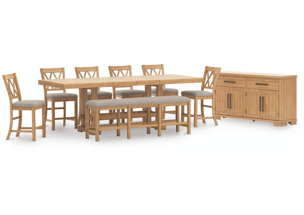 Havonplane Counter Height Extendable Dining Table and 6 Barstools and Bench with Storage