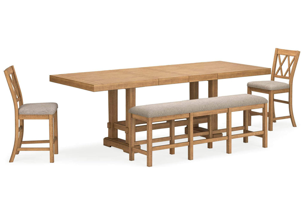 Havonplane Counter Height Extendable Dining Table and 2 Barstools and Bench