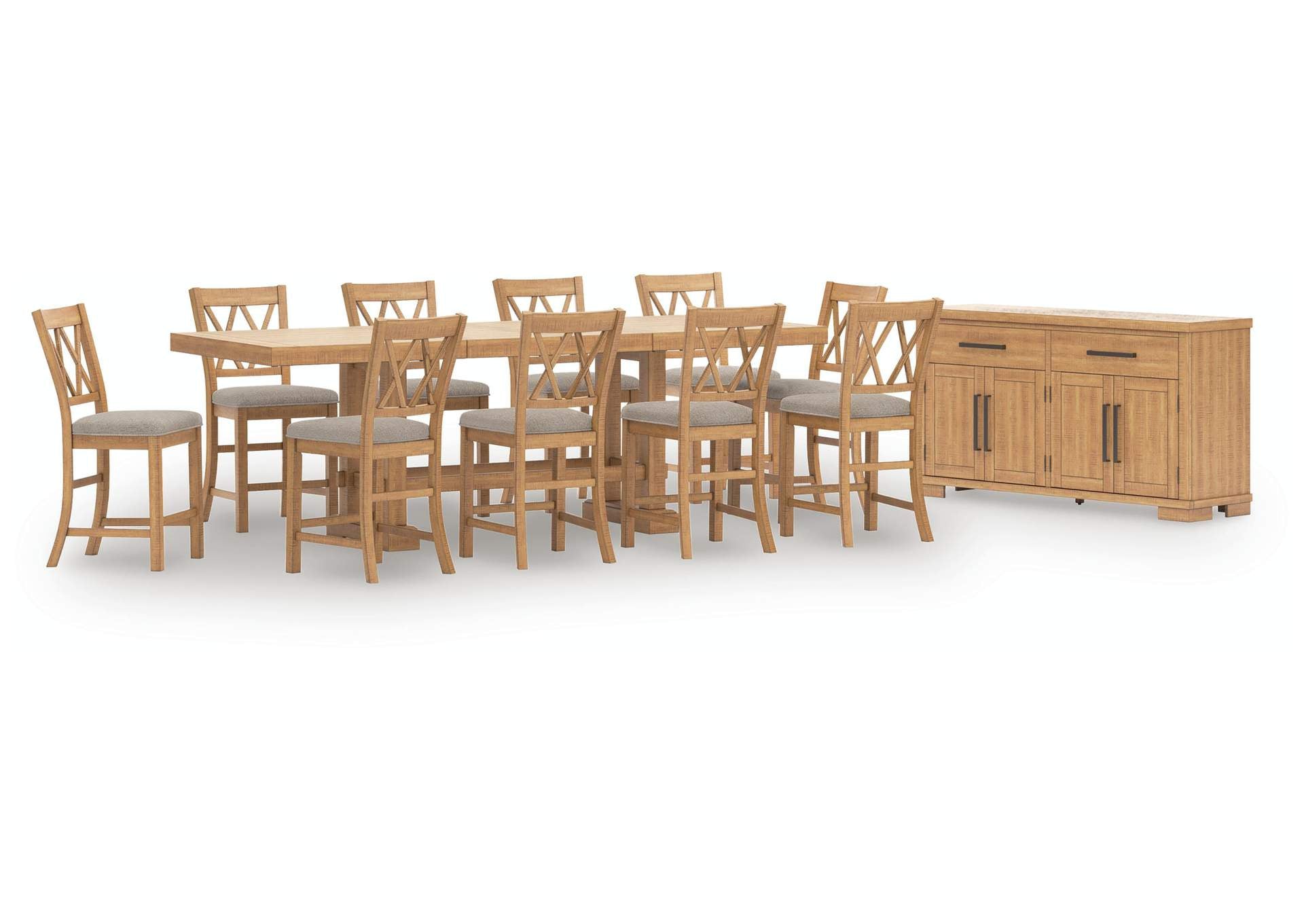Havonplane Counter Height Extendable Dining Table and 10 Barstools with Storage