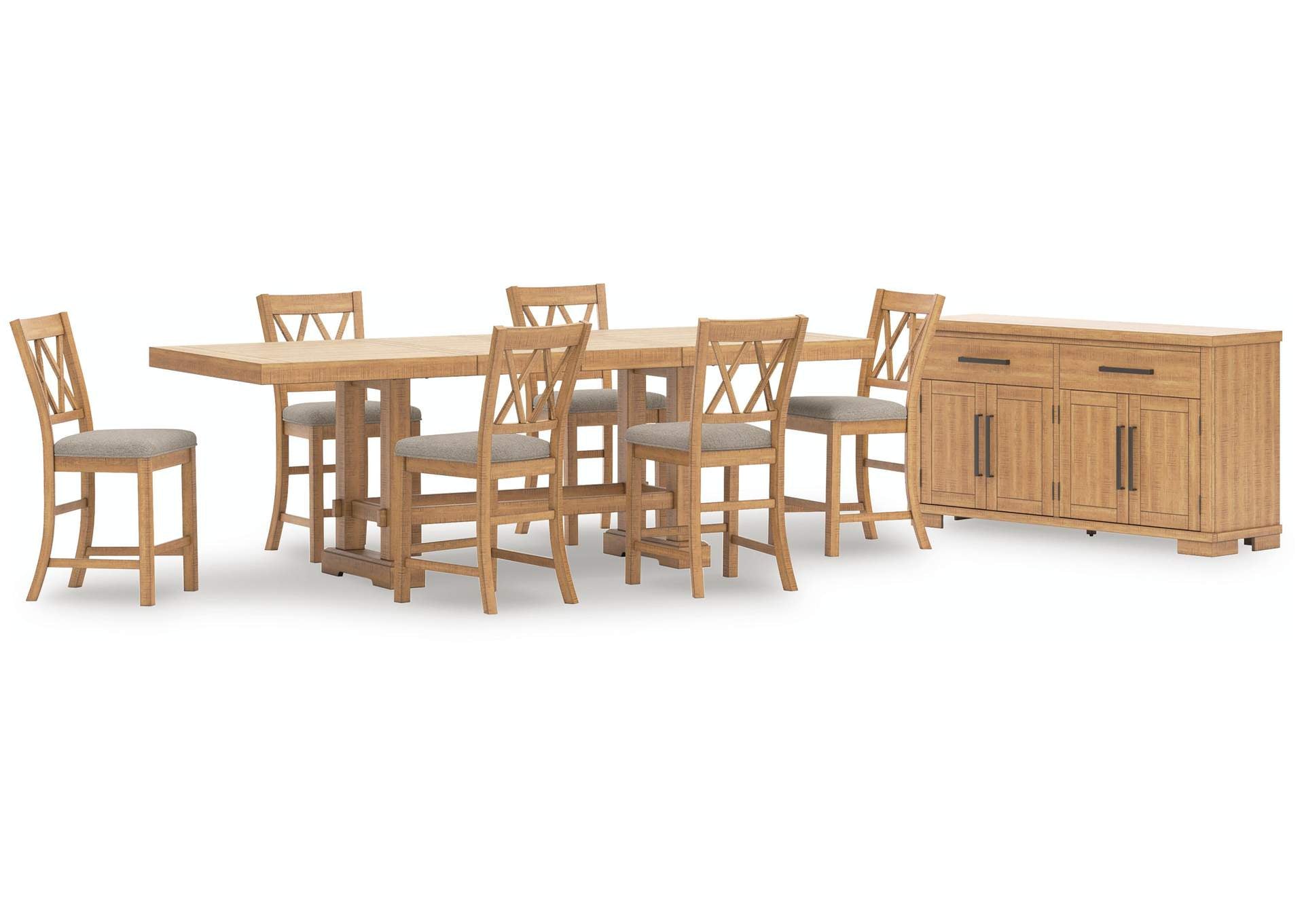 Havonplane Counter Height Extendable Dining Table and 6 Barstools with Storage