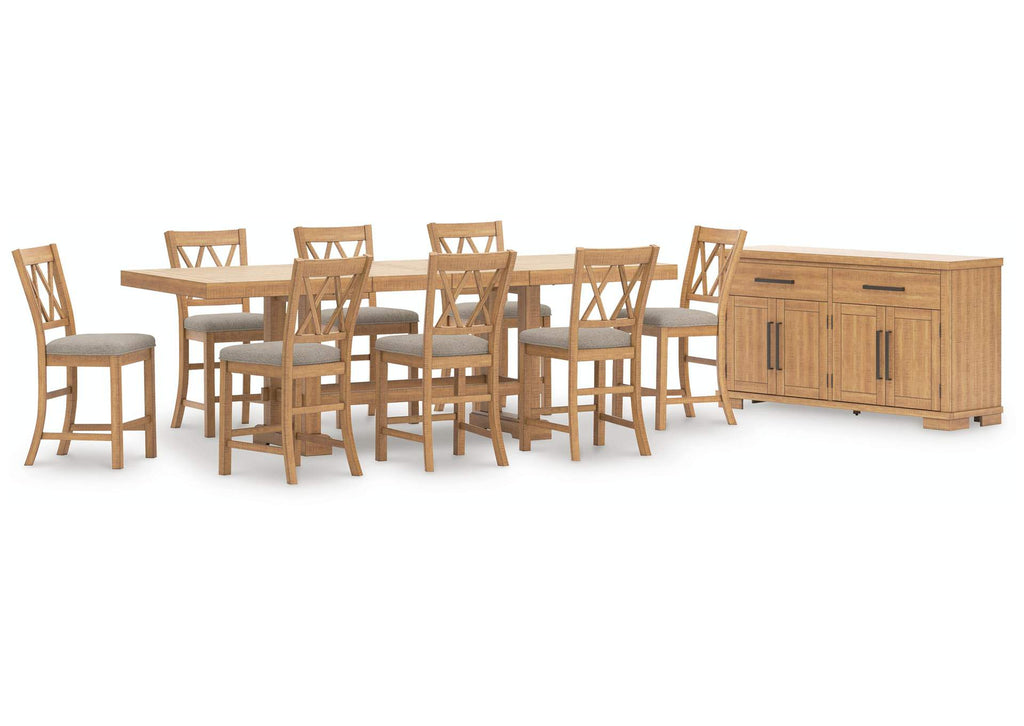 Havonplane Counter Height Extendable Dining Table and 8 Barstools with Storage
