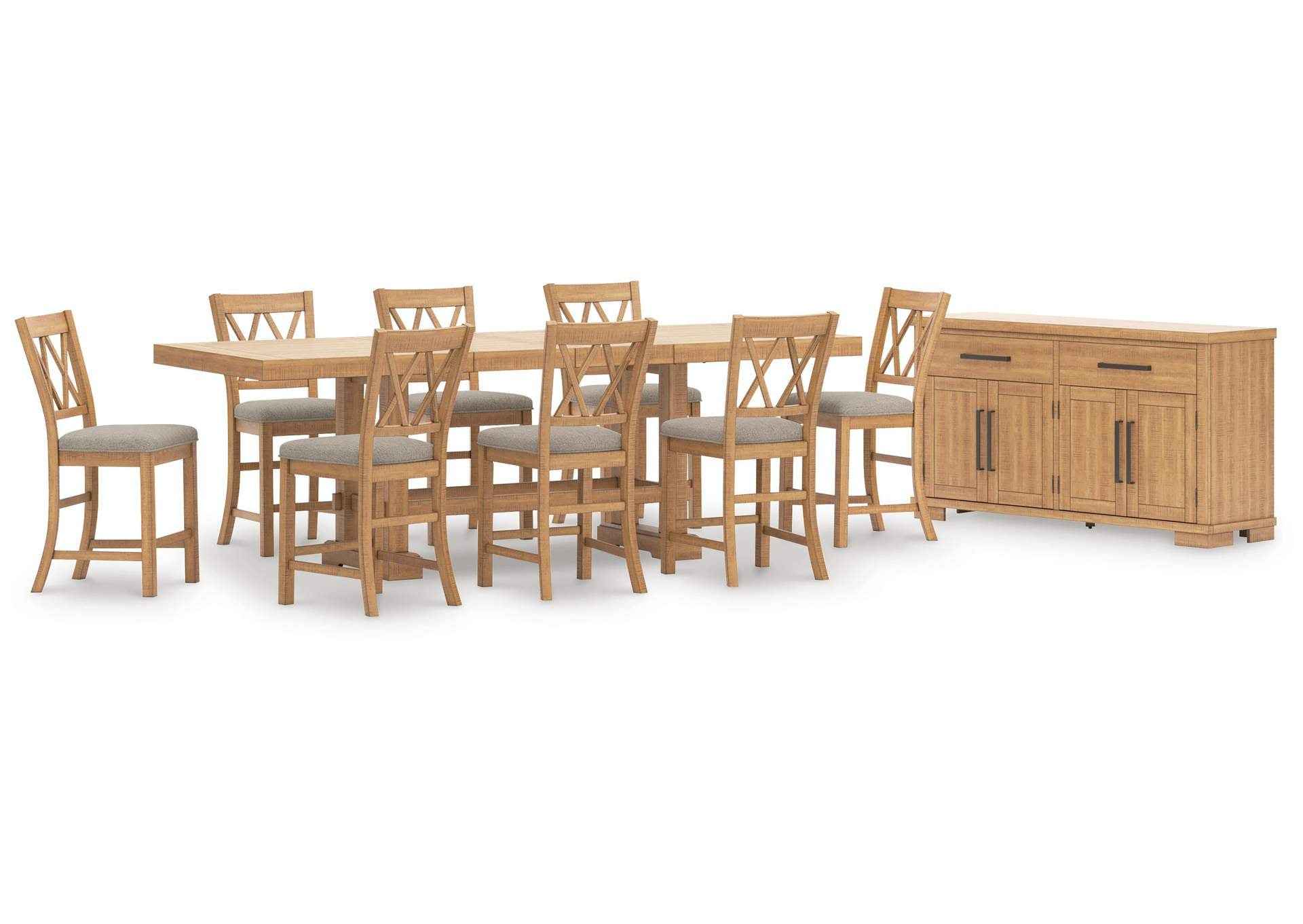 Havonplane Counter Height Extendable Dining Table and 8 Barstools with Storage