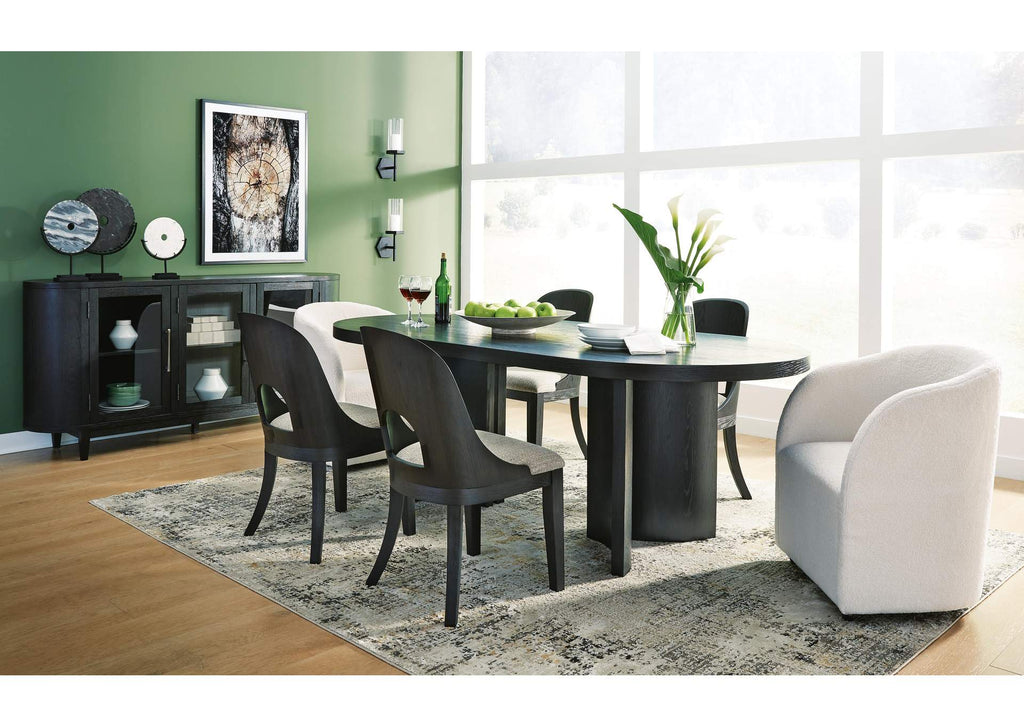 Rowanbeck Dining Table, 2 Arm Chairs and 4 Side Chairs side view