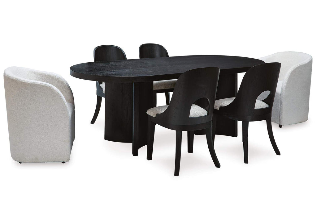Rowanbeck Dining Table, 2 Arm Chairs and 4 Side Chairs side view