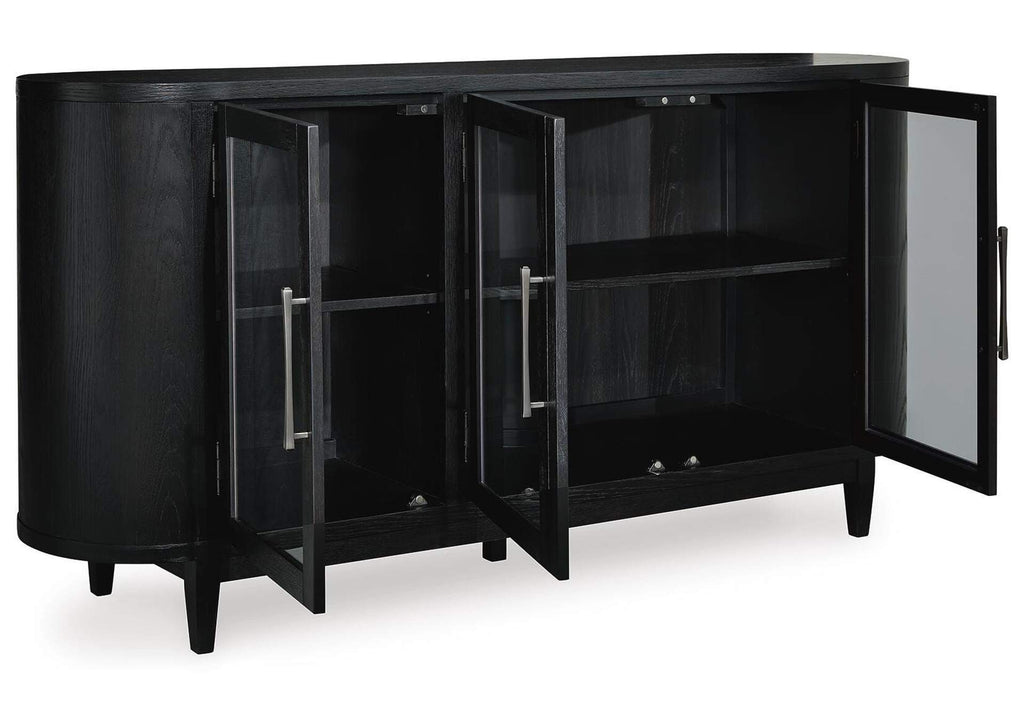 Rowanbeck Dining Table and 6 Chairs with Storage angled view