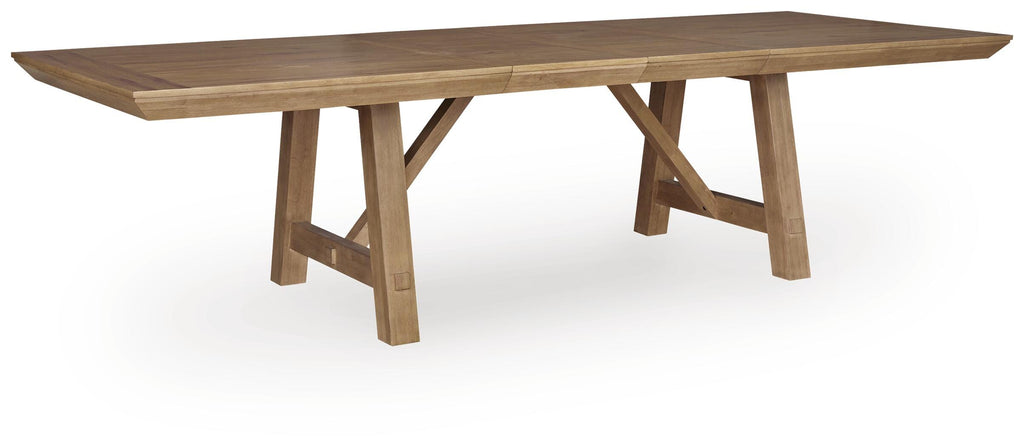 Ridgester Dining Extension Table in Light Brown, angle view