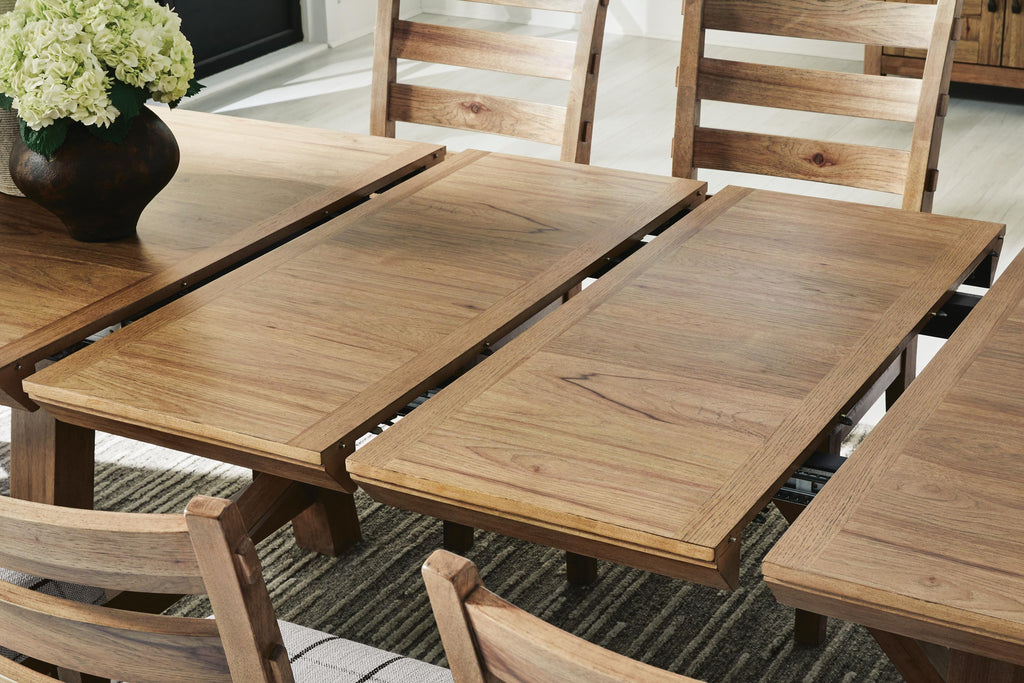 Ridgester Dining Extension Table in Light Brown, detail view