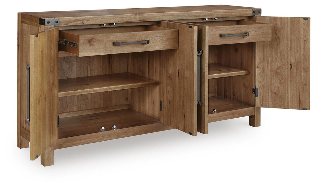 Ridgester Dining Server in Light Brown, open view
