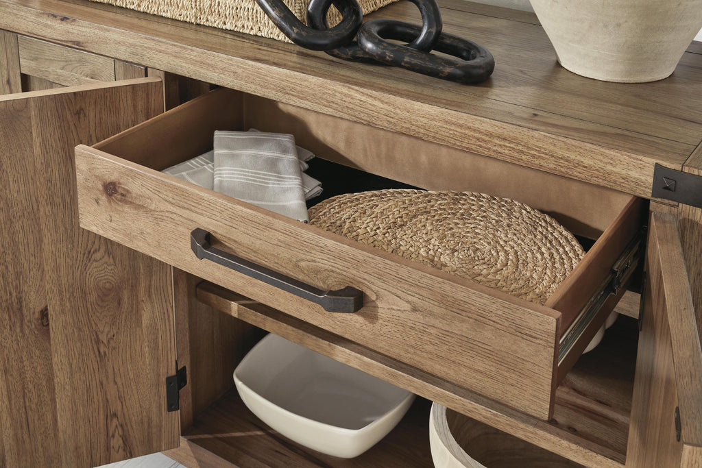 Ridgester Dining Server in Light Brown, detail view