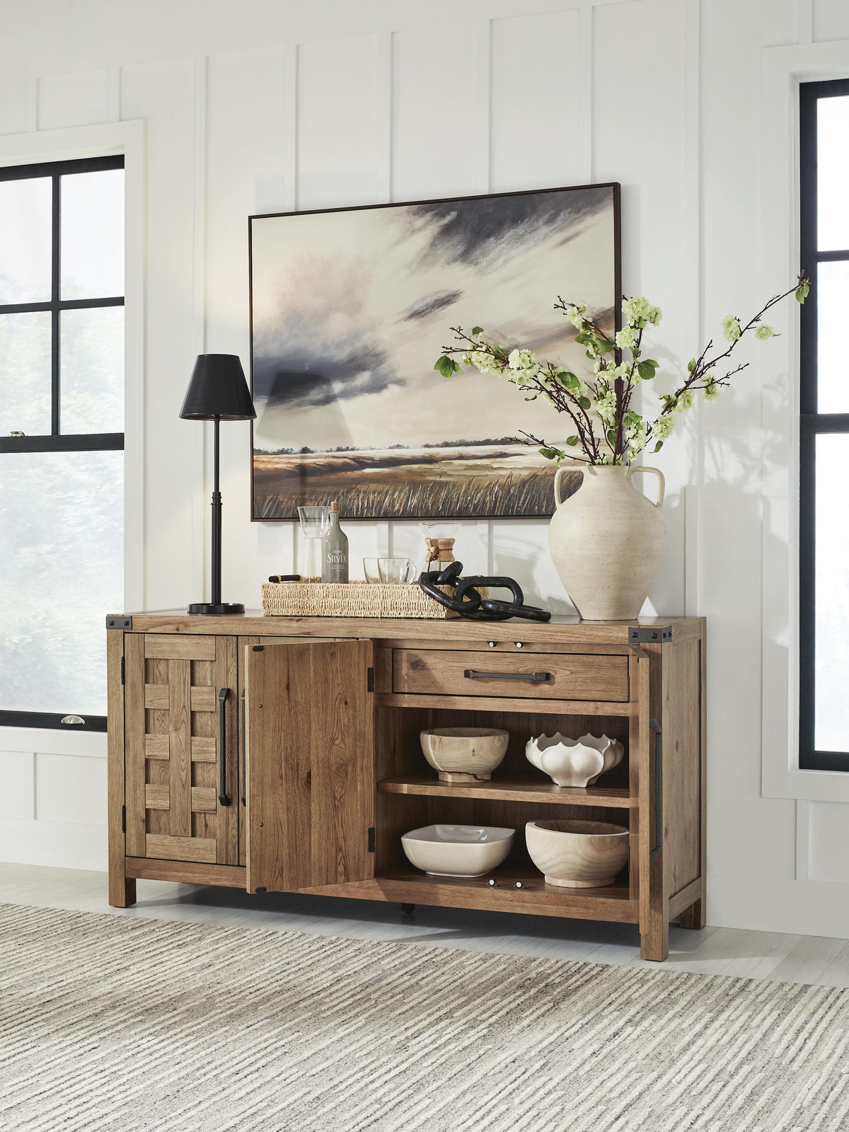 Ridgester Dining Server in Light Brown, open view