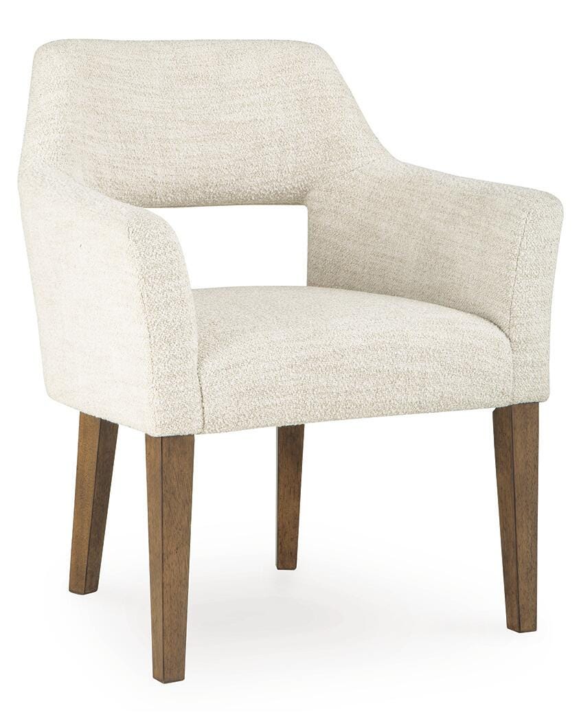 Marxmore Dining Arm Chair in Beige/Brown, angle view