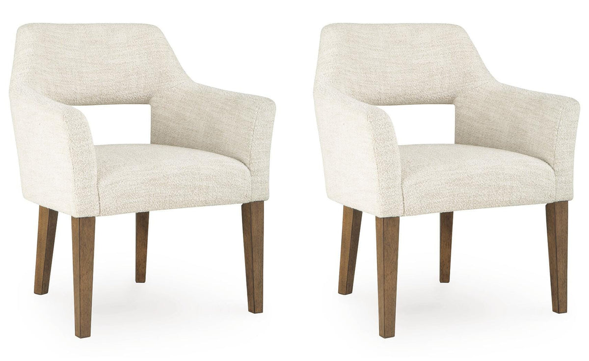 Marxmore Dining Arm Chair in Beige/Brown, angle view