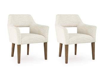 Marxmore Dining Arm Chair in Beige/Brown, angle view