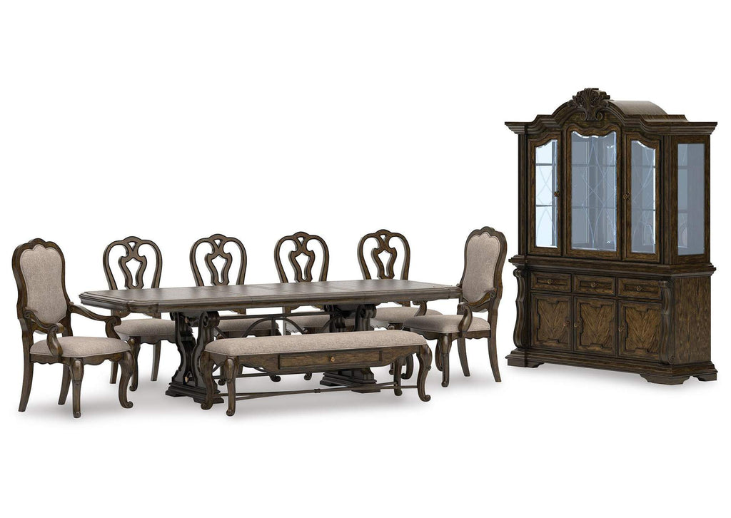 Maylee Extendable Dining Table and 6 Chairs and Bench with Storage