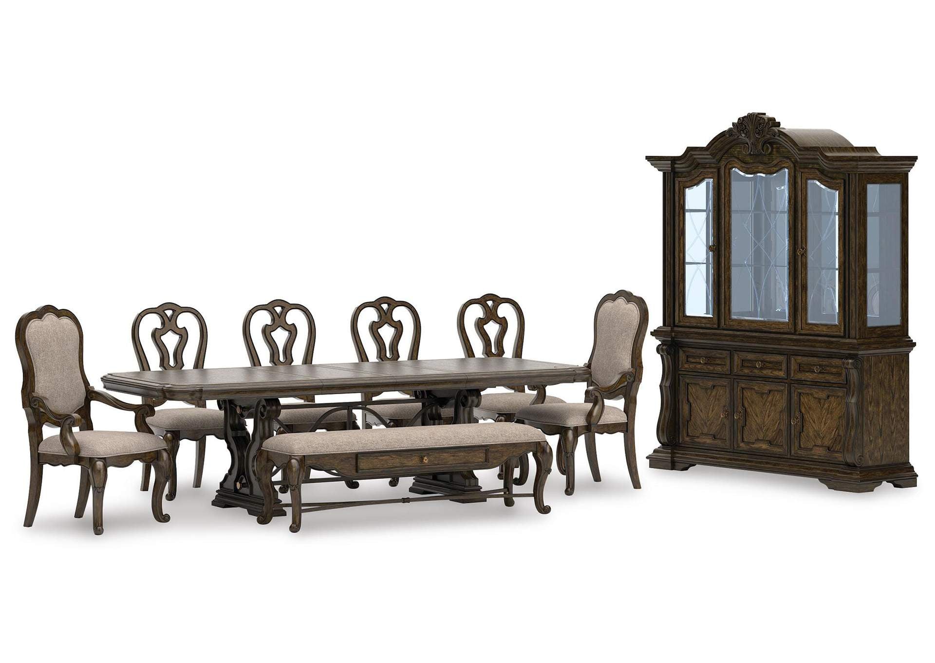 Maylee Extendable Dining Table and 6 Chairs and Bench with Storage