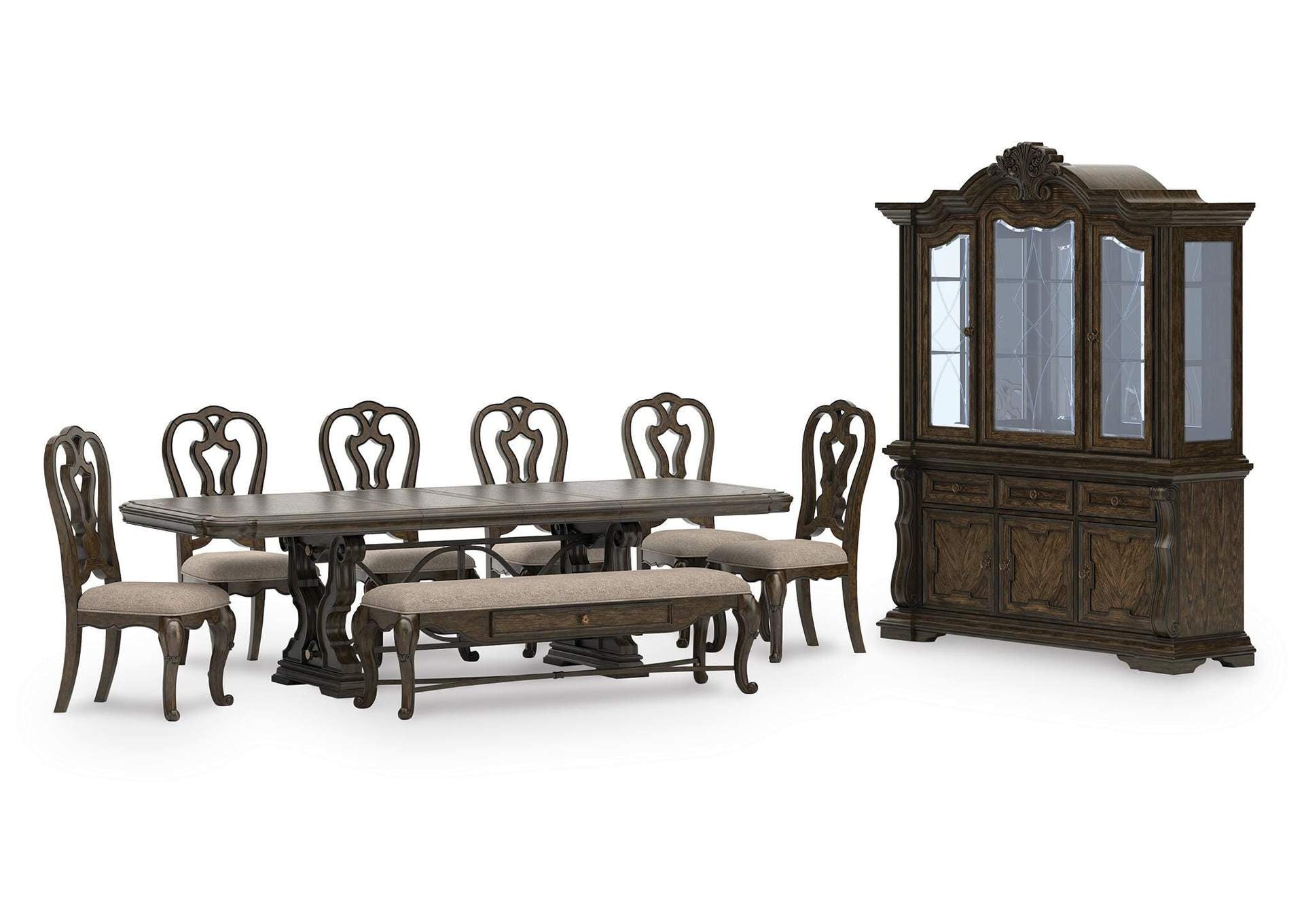 Maylee Extendable Dining Table and 6 Chairs and Bench with Storage