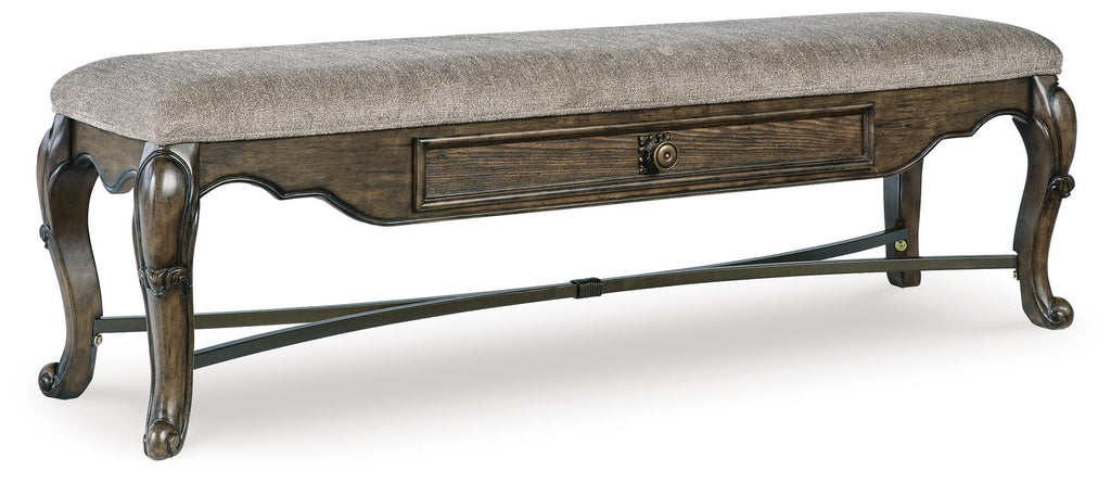 Maylee 63" Dining Bench in Dark Brown, closed view