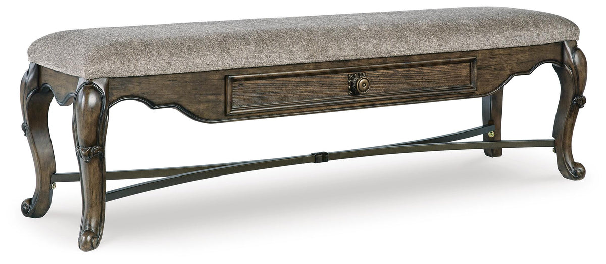 Maylee 63" Dining Bench in Dark Brown, closed view