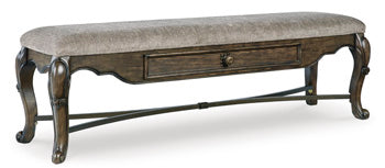 Maylee 63" Dining Bench in Dark Brown, closed view