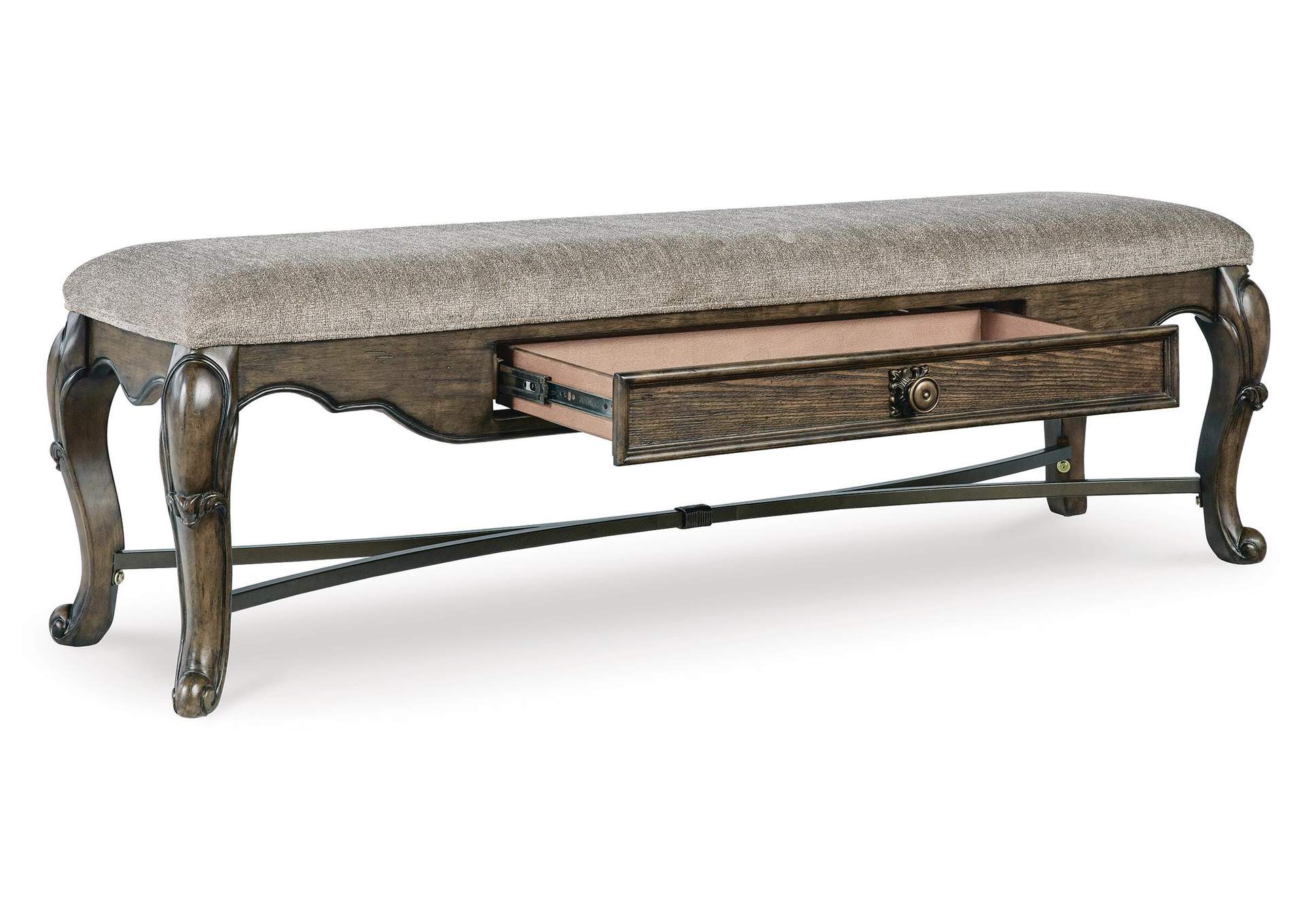 Maylee Extendable Dining Table and 6 Chairs and Bench with Storage angled view